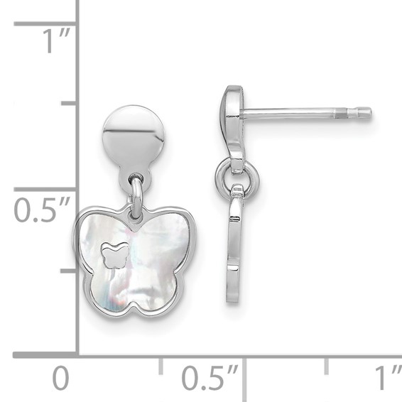 Sterling Silver Rhodium-plated Mother of Pearl Butterfly Dangle Earrings