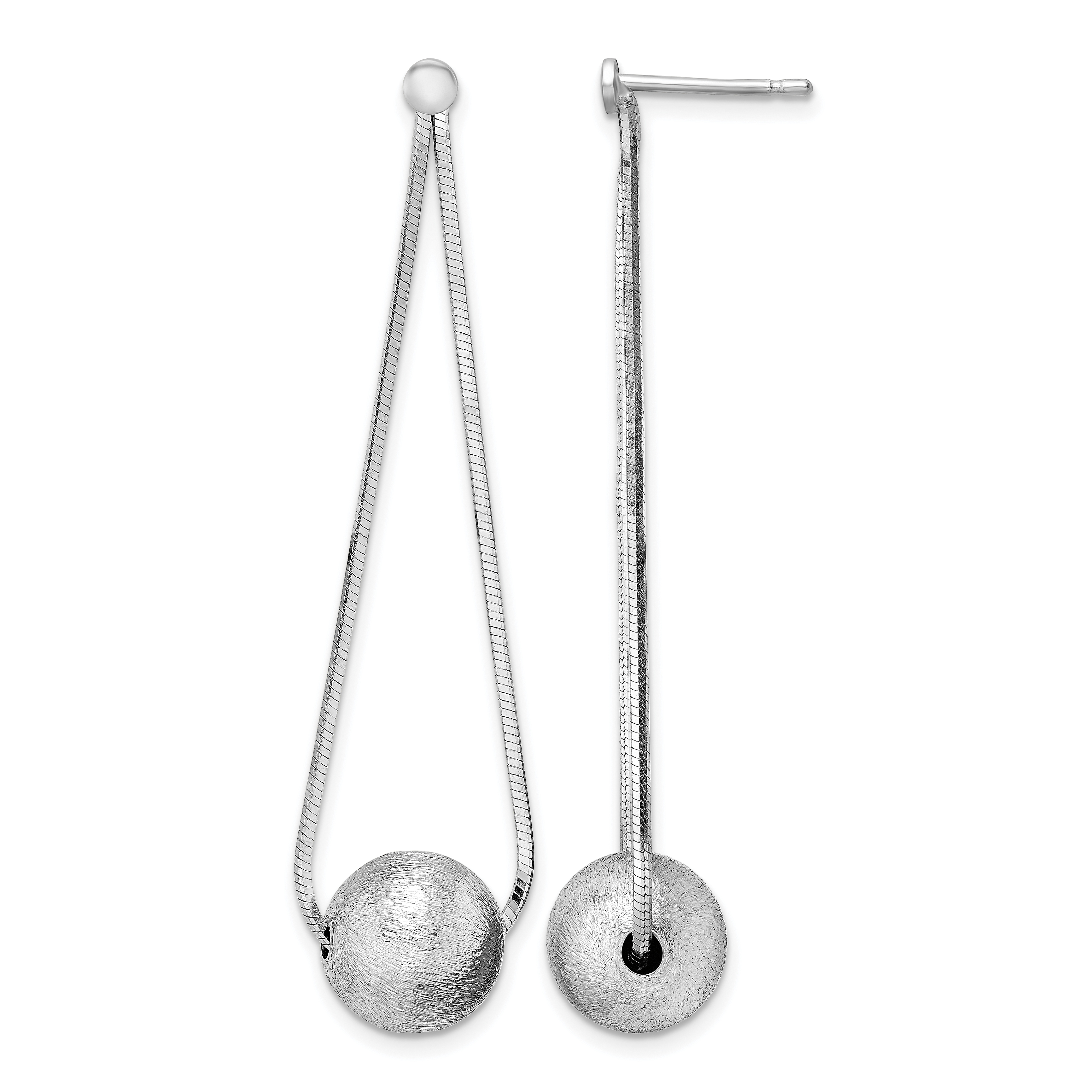 Sterling Silver Rhodium-plated Diamond-cut Beaded Chain Drop Post Earrings (QE15645)