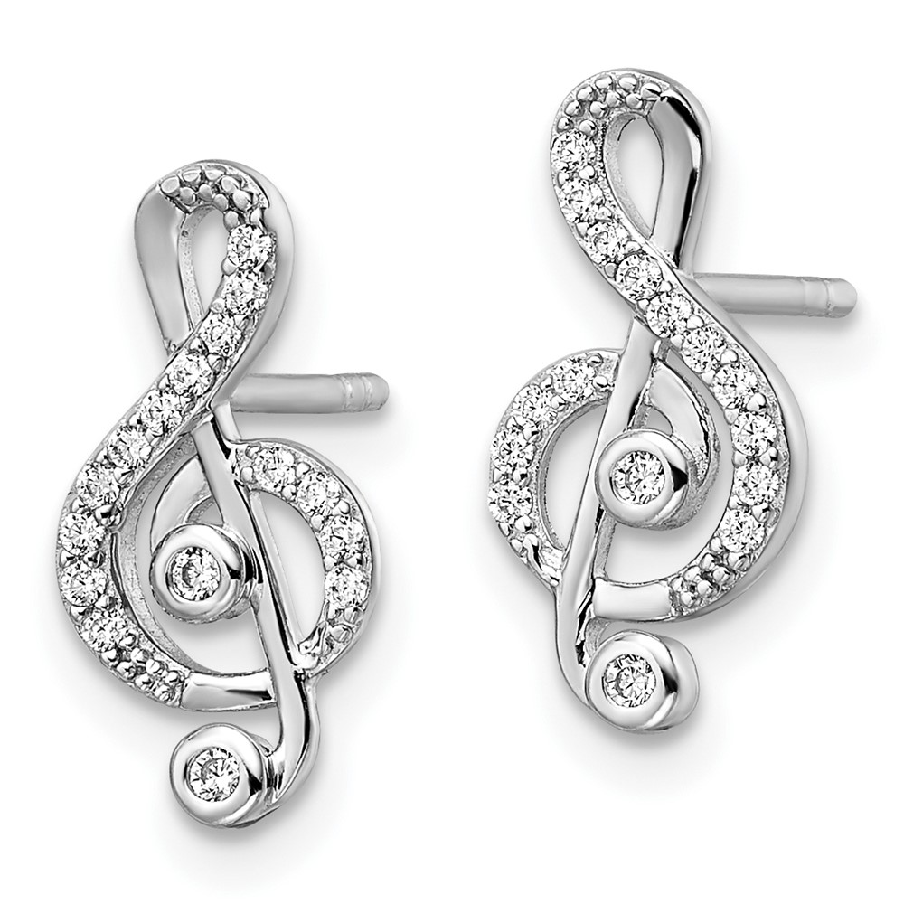 Sterling Silver Rhodium-plated CZ Treble Clef Post Earrings (QE15653)