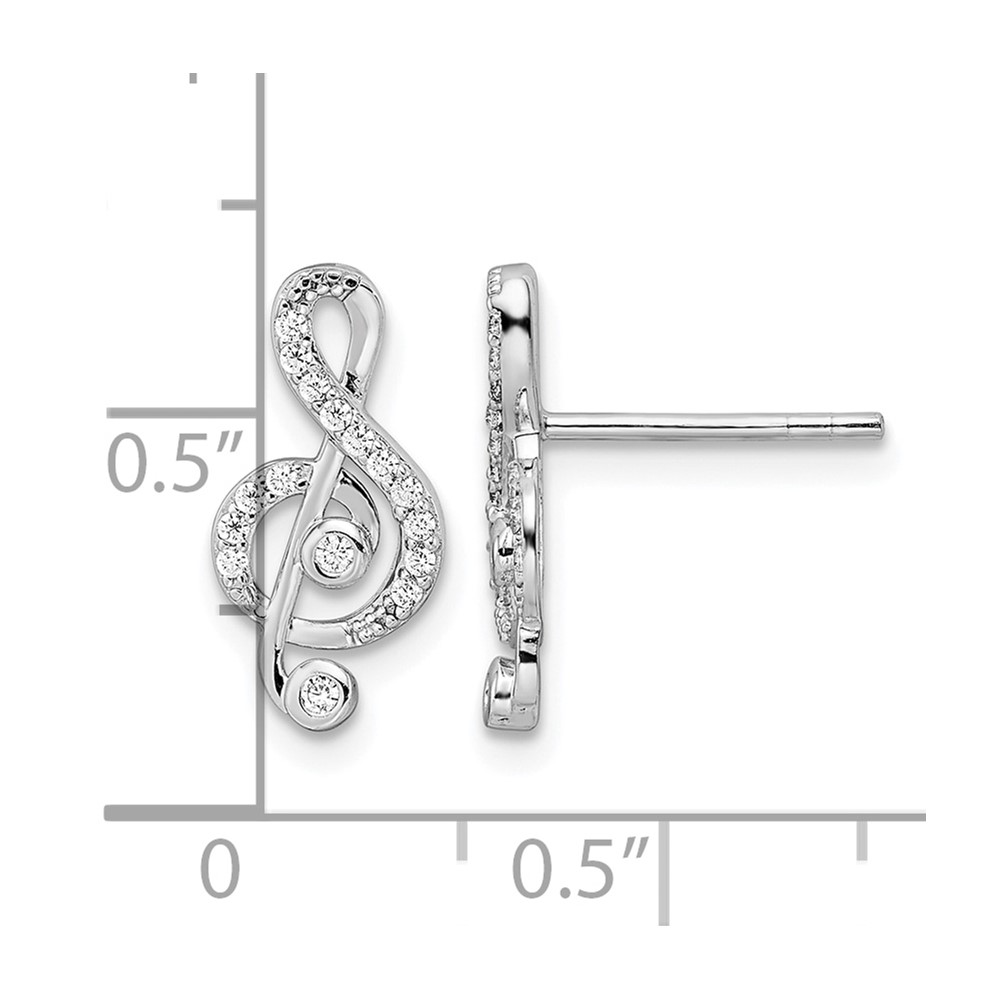 Sterling Silver Rhodium-plated CZ Treble Clef Post Earrings (QE15653)