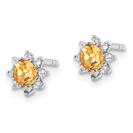 Sterling Silver RH .5CI Citrine & .1WT White Topaz Post Earrings