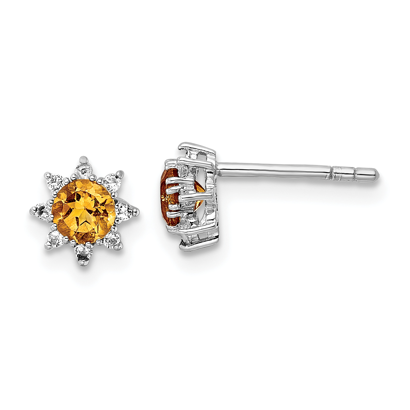 Sterling Silver RH .5CI Citrine & .1WT White Topaz Post Earrings (QE15657)