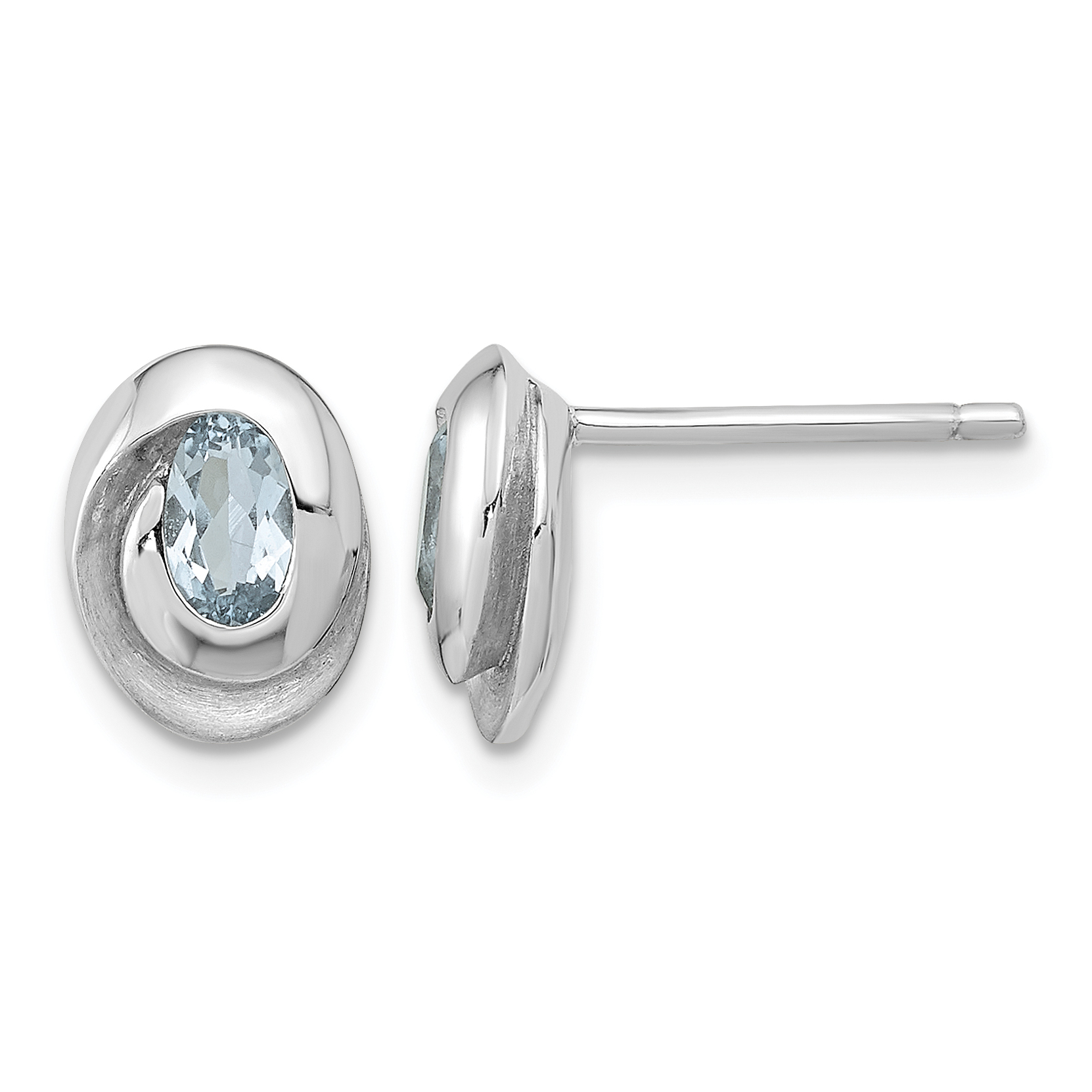 Sterling Silver Rh-plated Sky Blue Topaz Oval Post Earrings (QE15658)