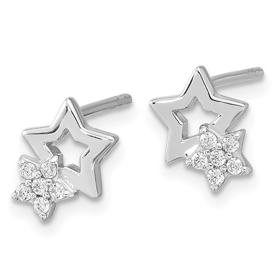 Sterling Silver Rhodium-plated CZ Star Post Earrings