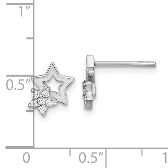 Sterling Silver Rhodium-plated CZ Star Post Earrings