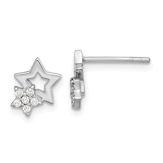 Sterling Silver Rhodium-plated CZ Star Post Earrings