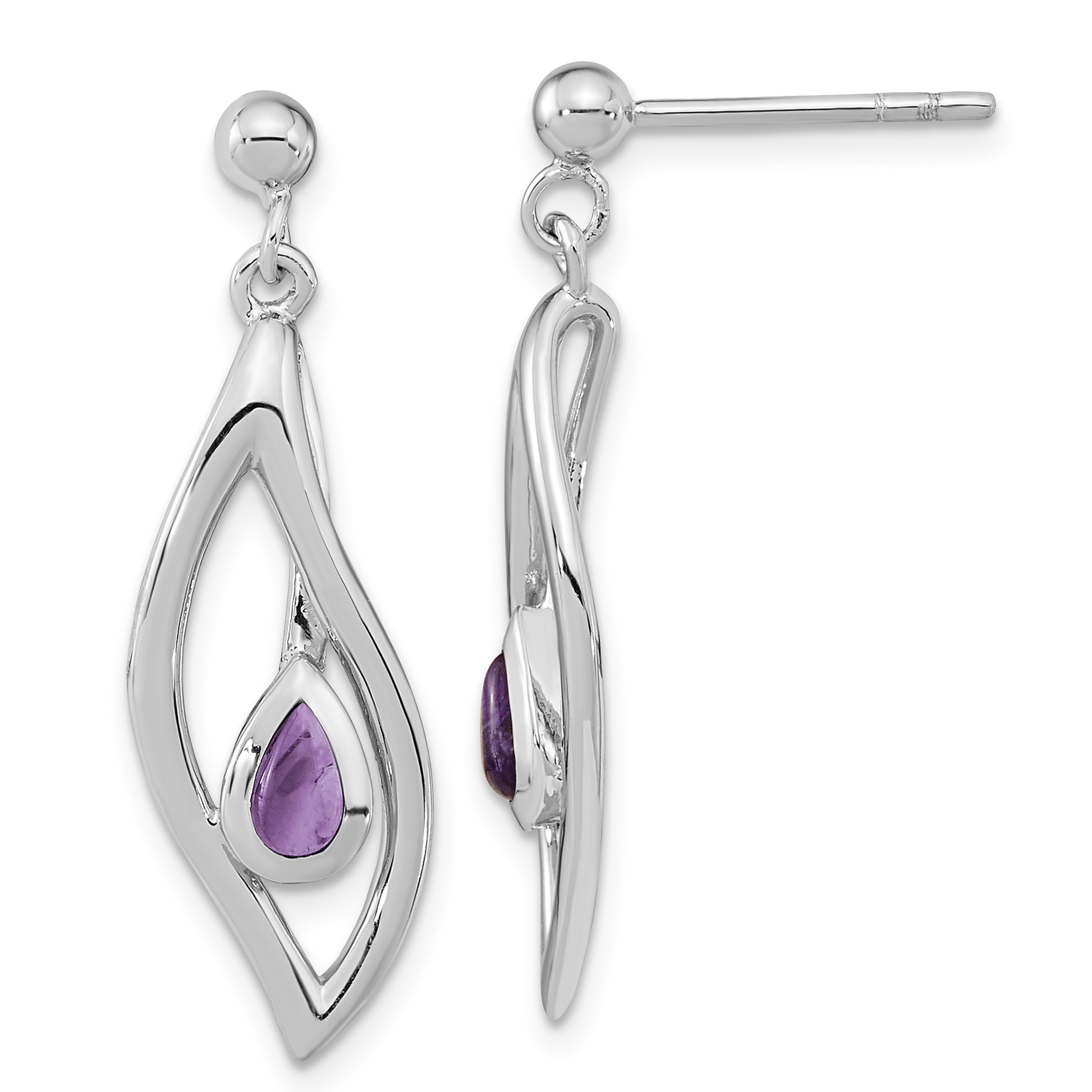 Sterling Silver Rh-plated Amethyst Dangle Post Earrings (QE15669)