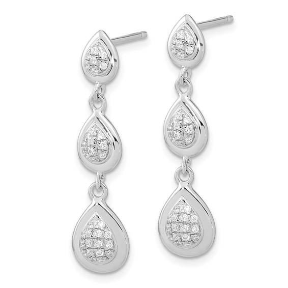 Pure Fire Sterling Silver Rhod-plated CZ Teardrop Post Dangle Earrings
