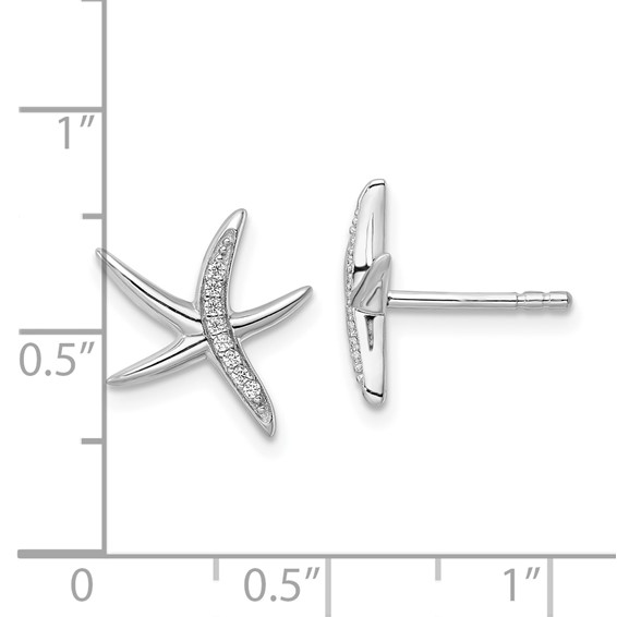 Sterling Silver Rhodium-plated CZ Starfish Post Earrings