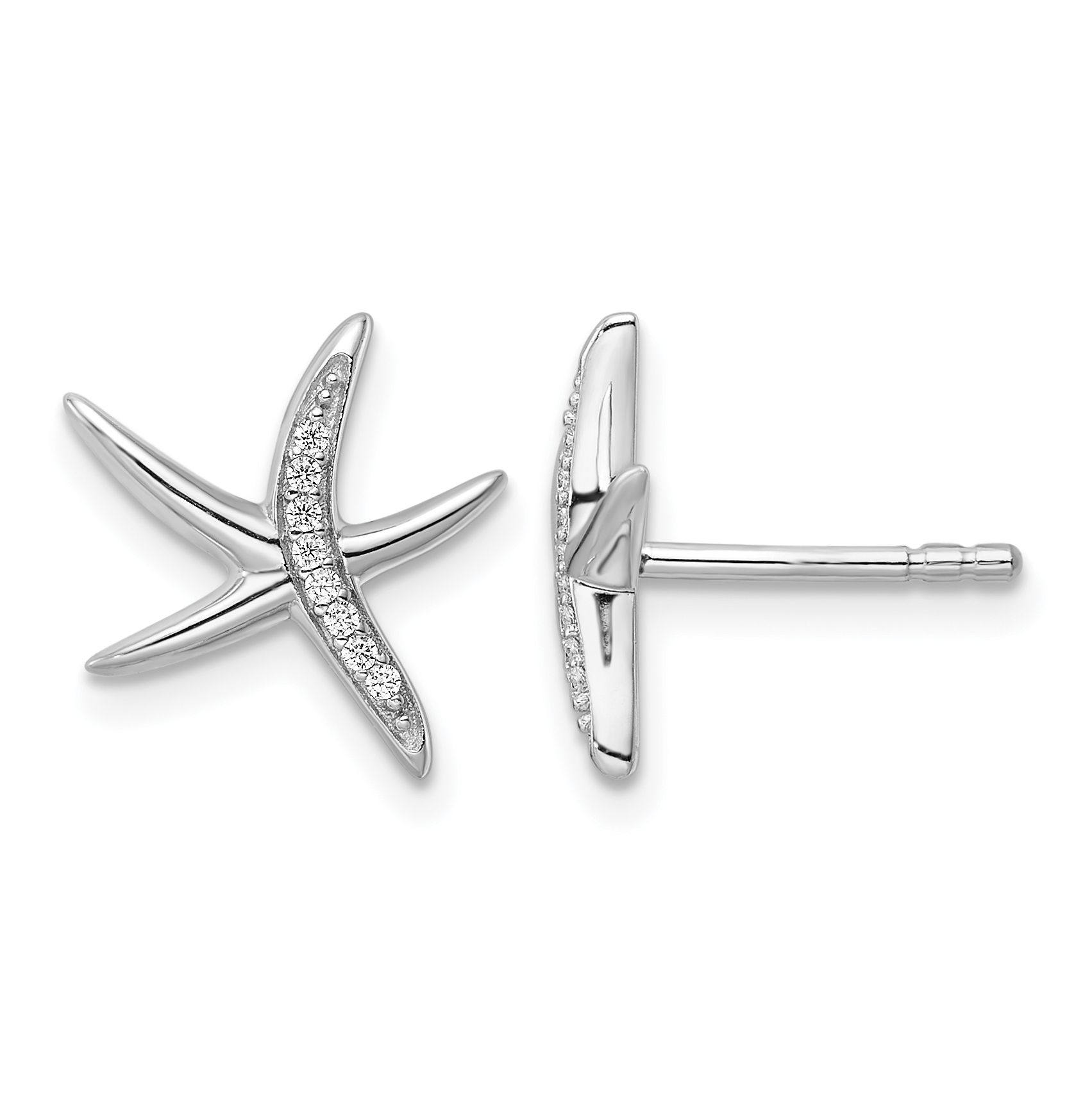 Sterling Silver Rhodium-plated CZ Starfish Post Earrings (QE15676)