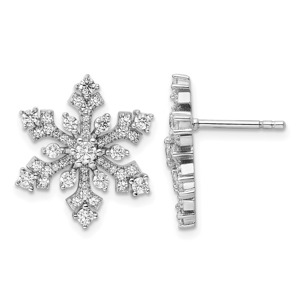Sterling Silver Rhodium-plated CZ Snowflake Post Earrings (QE15679)