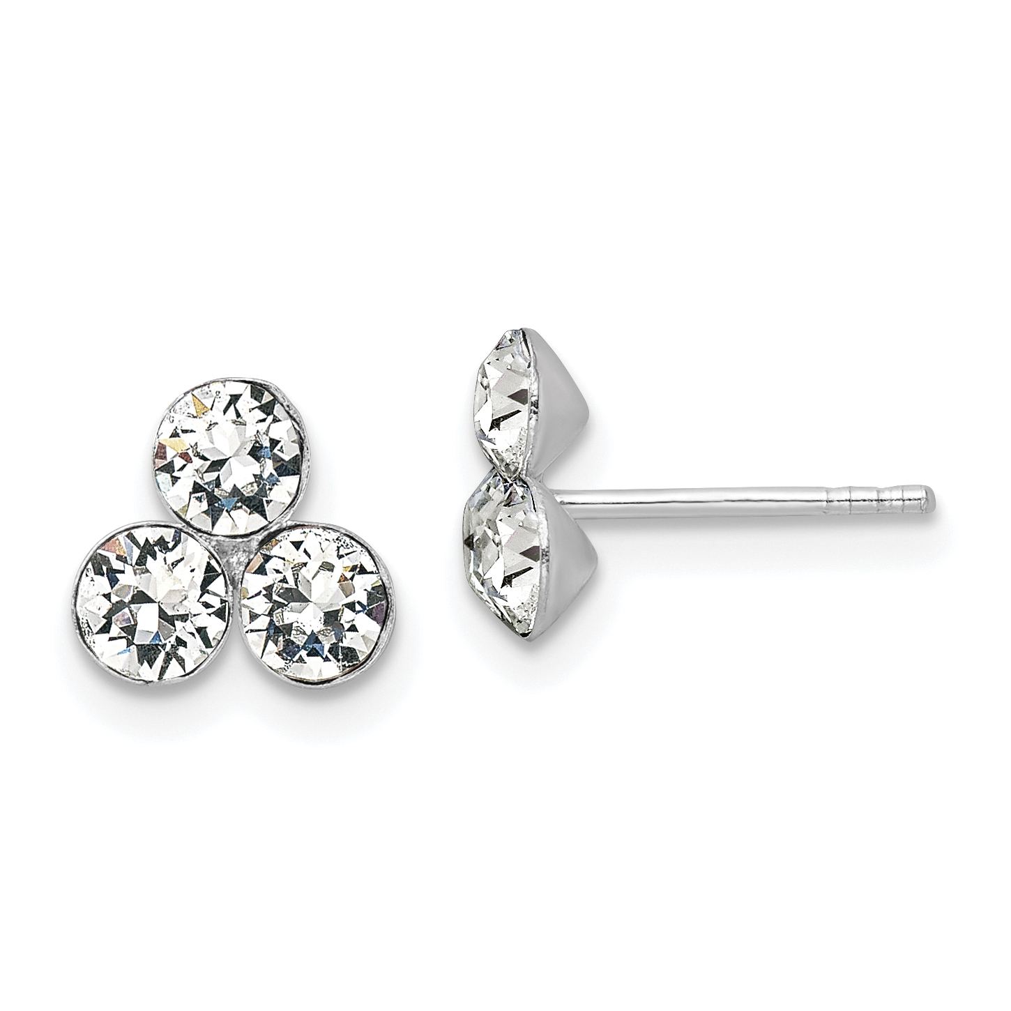 Sterling Silver RH-plated Crystal 3-stone Post Earrings (QE15691)