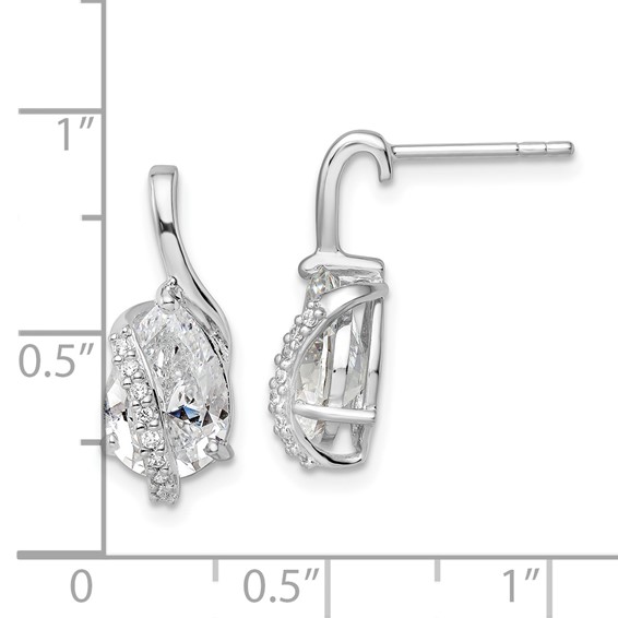 Sterling Silver Rhodium-plated Overlap Teardrop CZ Post Earrings