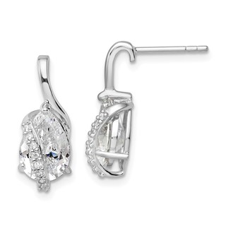 Sterling Silver Rhodium-plated Overlap Teardrop CZ Post Earrings