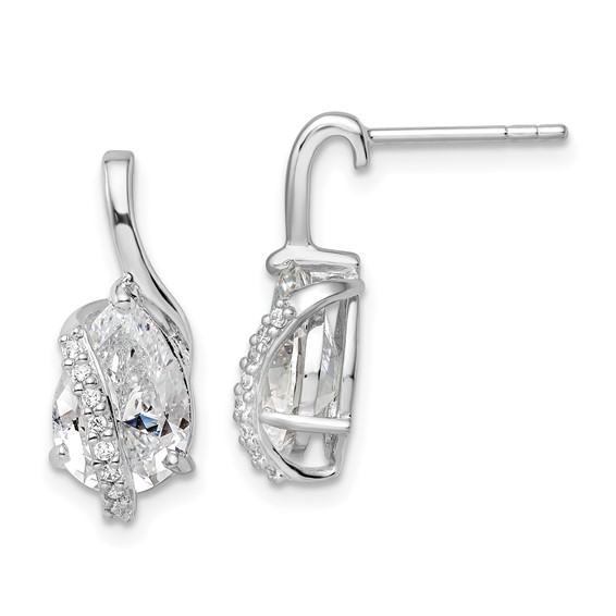 Sterling Silver Rhodium-plated Overlap Teardrop CZ Post Earrings
