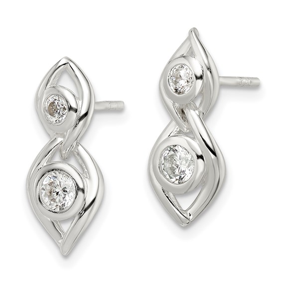Sterling Silver Polished CZ Post Dangle Earrings