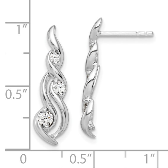 Sterling Silver Rhodium-plated Twist CZ Post Dangle Earrings