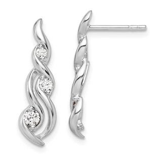 Sterling Silver Rhodium-plated Twist CZ Post Dangle Earrings