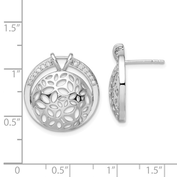 Sterling Silver Rhodium-plated Cut Out CZ Circle Earrings