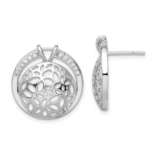 Sterling Silver Rhodium-plated Cut Out CZ Circle Earrings