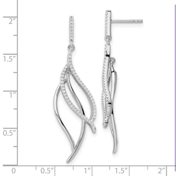 Sterling Silver Rhodium-plated CZ Dangle Leaf Earrings
