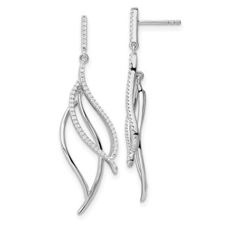 Sterling Silver Rhodium-plated CZ Dangle Leaf Earrings