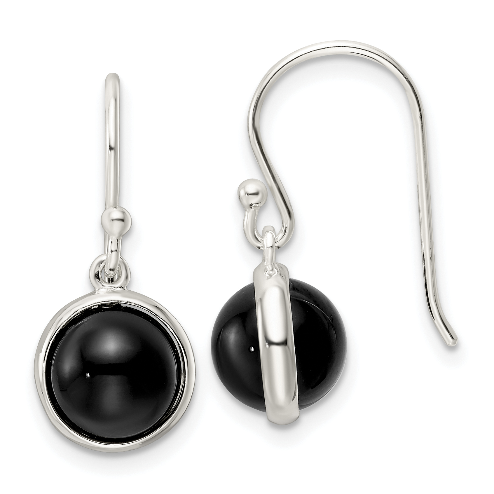 Sterling Silver Polished Onyx Bead Dangle Earrings (QE15703)