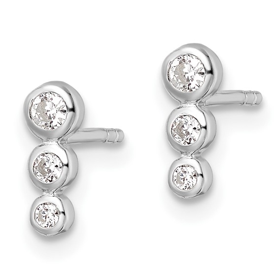 Sterling Silver RH Polished CZ Post Earrings