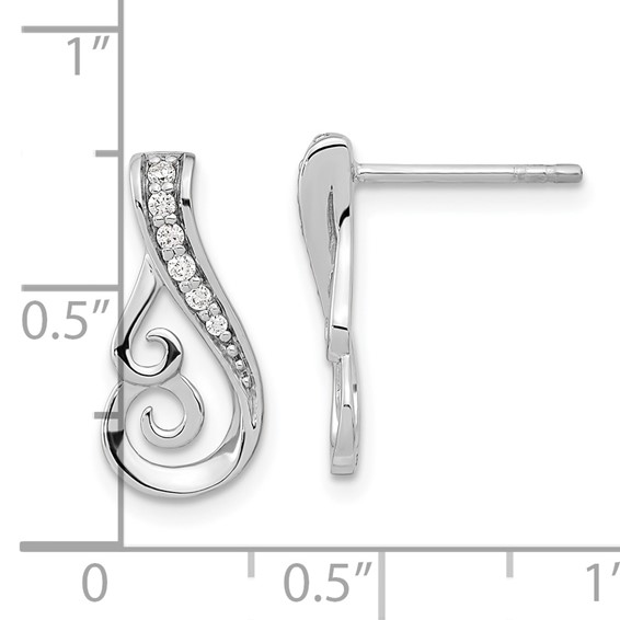 Sterling Silver Rh-plated Polished CZ Post Earrings