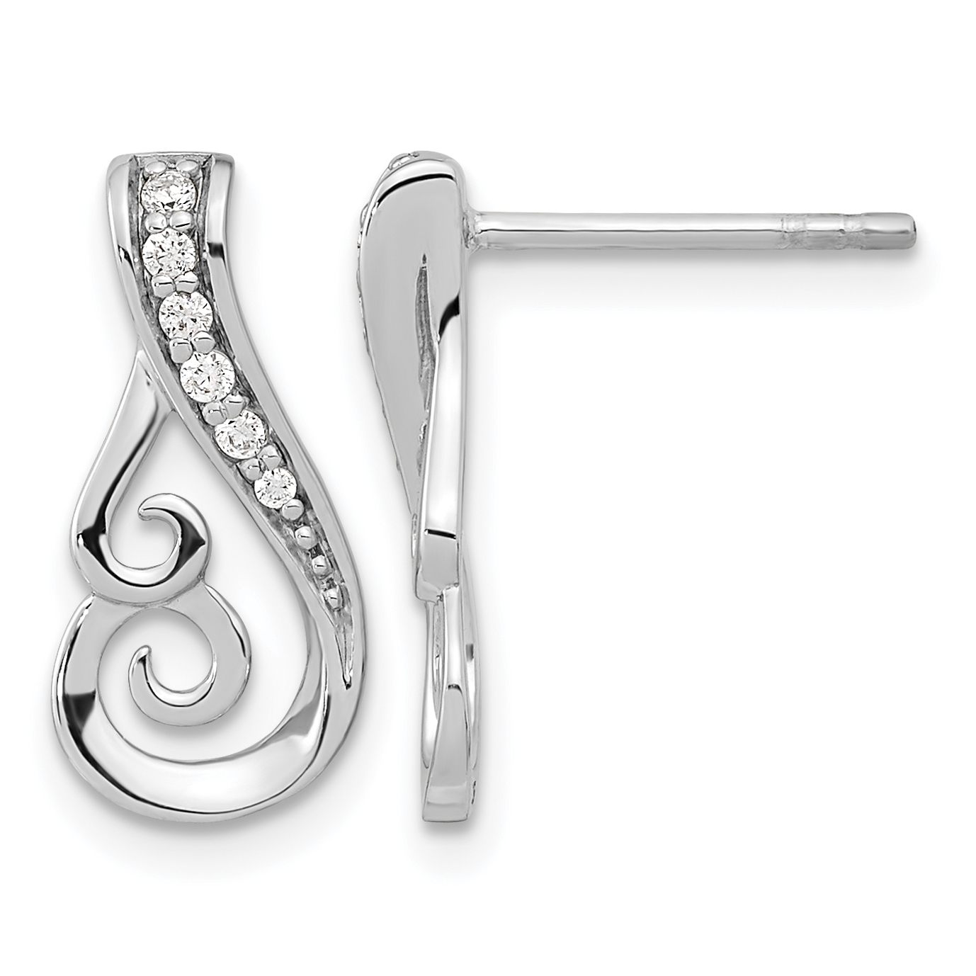 Sterling Silver Rh-plated Polished CZ Post Earrings (QE15719)