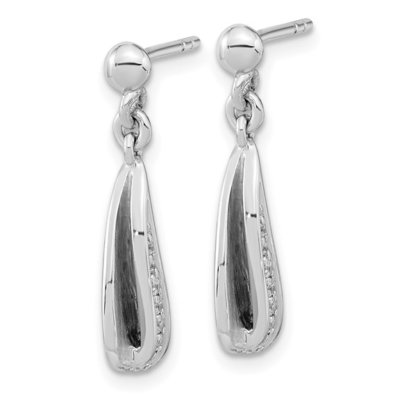 Sterling Silver RH-plated Brushed & Polished CZ Dangle Post Earrings