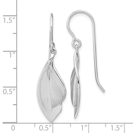 Sterling Silver RH plate Brushed and Polished Dangle Shephard Hook Earrings