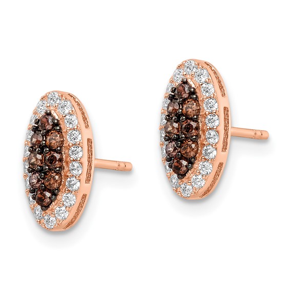 Sterling Silver Rose-tone Black Rhodium-plated CZ Post Earrings