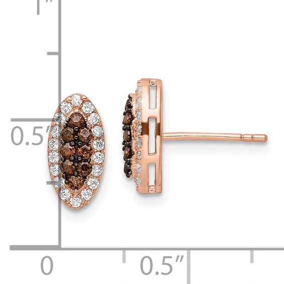 Sterling Silver Rose-tone Black Rhodium-plated CZ Post Earrings