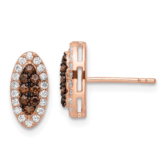 Sterling Silver Rose-tone Black Rhodium-plated CZ Post Earrings