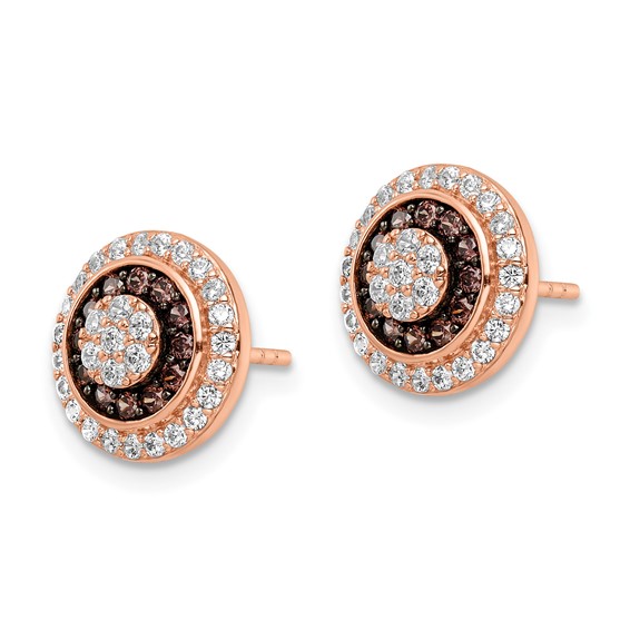 Sterling Silver Rose-tone Black Rhodium-plated CZ Fancy Post Earrings