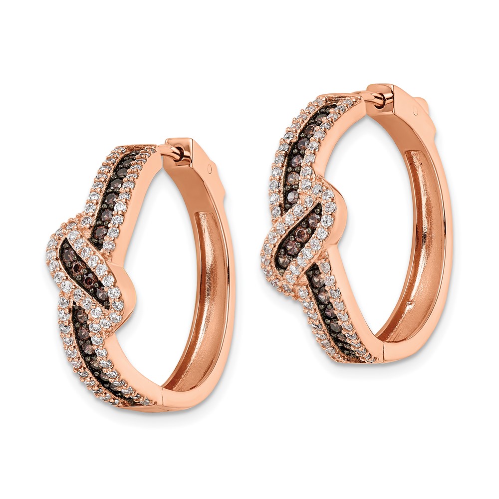 Sterling Silver Rose-tone Blk Rhodium-plate CZ Fancy Hinged Hoop Earrings (QE15740)