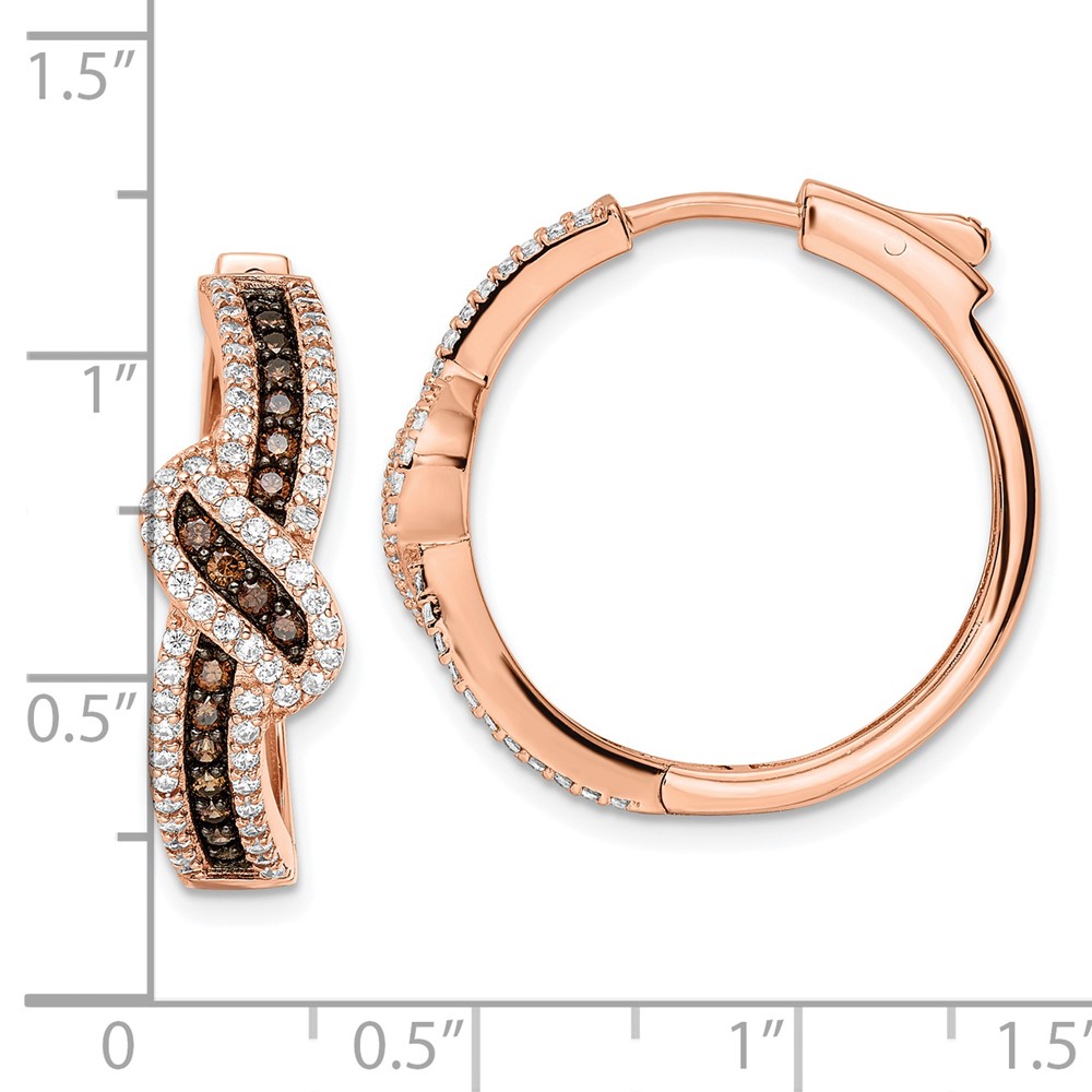 Sterling Silver Rose-tone Blk Rhodium-plate CZ Fancy Hinged Hoop Earrings (QE15740)