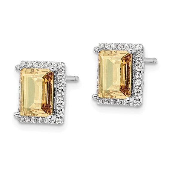 Sterling Silver Rhodium-plated CZ and Yellow Crystal Post Earrings