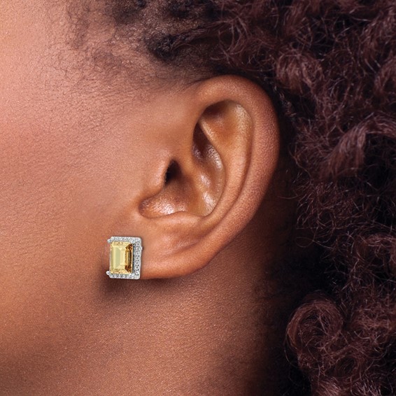 Sterling Silver Rhodium-plated CZ and Yellow Crystal Post Earrings