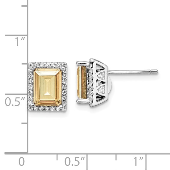 Sterling Silver Rhodium-plated CZ and Yellow Crystal Post Earrings