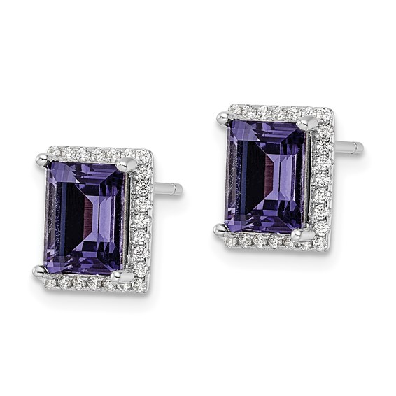 Sterling Silver Rhodium-plated CZ & Purple Crystal Post Earrings