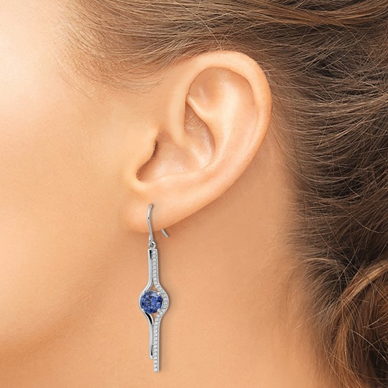 Sterling Silver Rhodium-plated Blue and Clear CZ Dangle Earrings