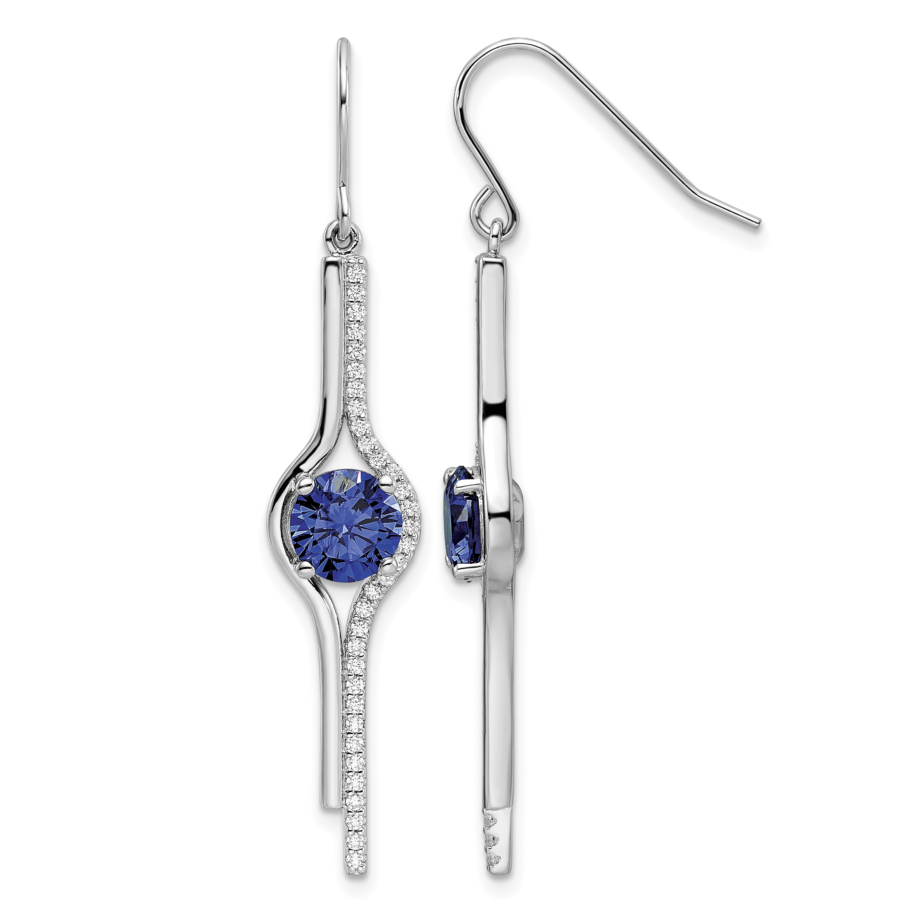 Sterling Silver Rhodium-plated Blue and Clear CZ Dangle Earrings (QE15753)