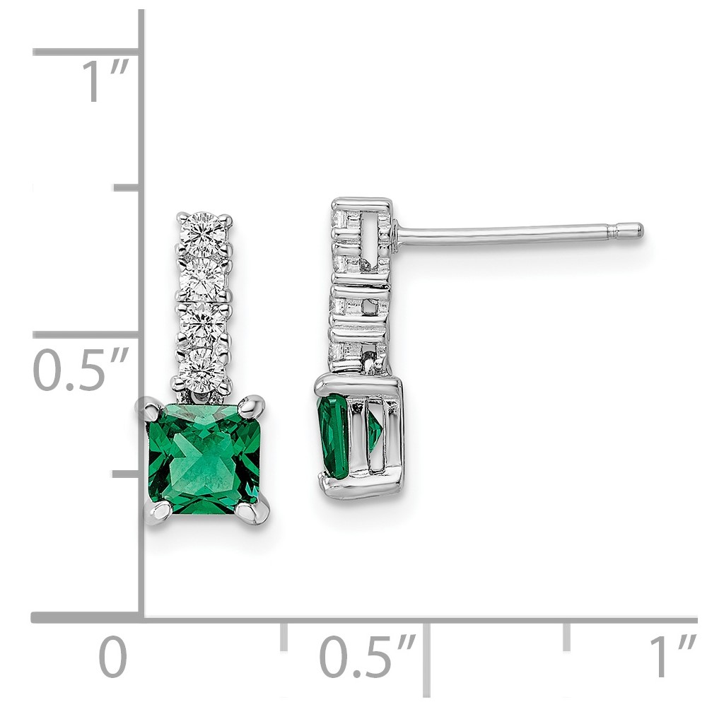 Sterling Silver Polished Rhodium-plated Green/Clear CZ Post Dangle Earrings (QE15757)