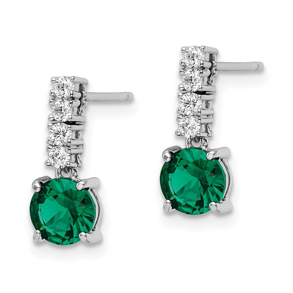 Sterling Silver Polished Rhodium-plated Green/Clear CZ Post Dangle Earrings (QE15760)