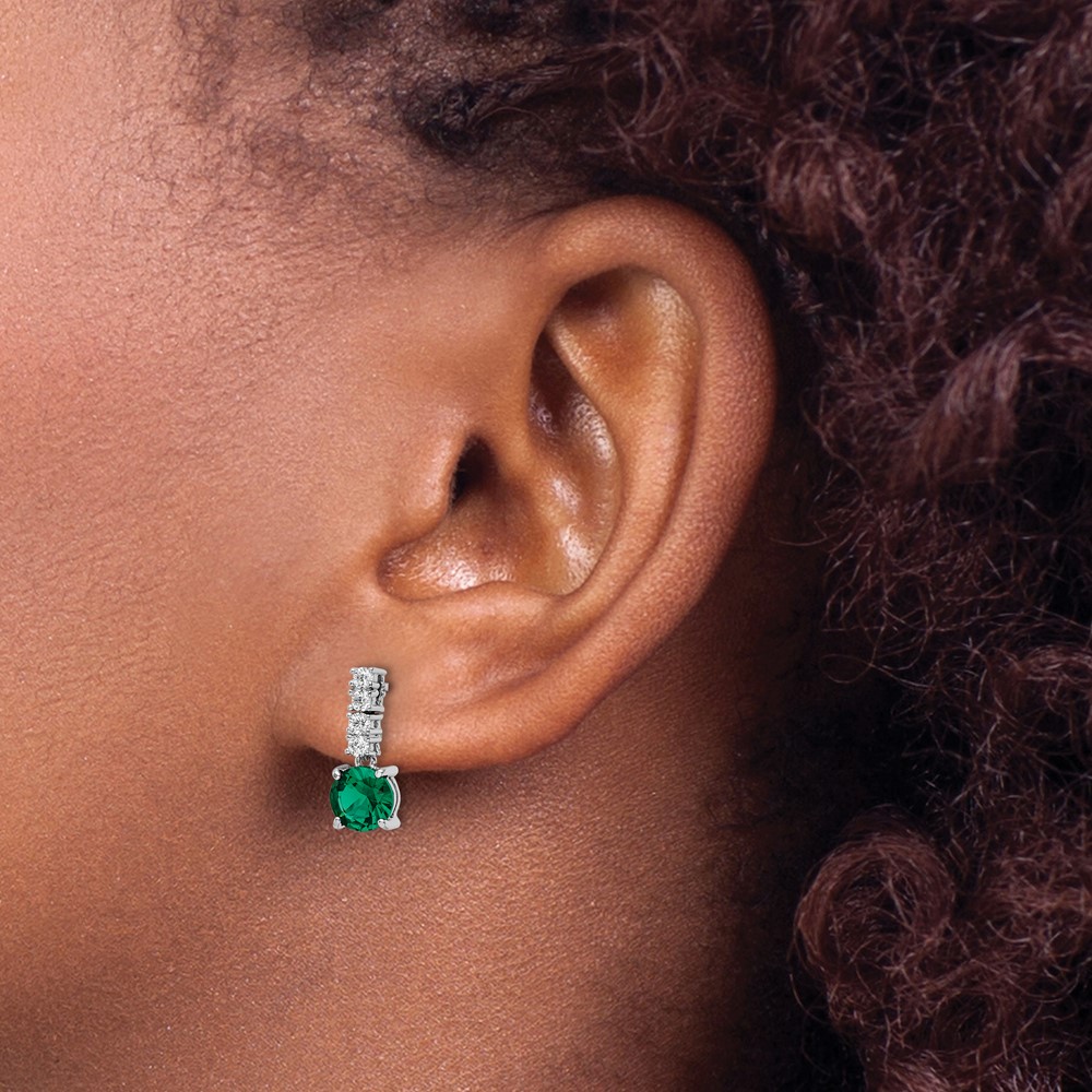 Sterling Silver Polished Rhodium-plated Green/Clear CZ Post Dangle Earrings (QE15760)
