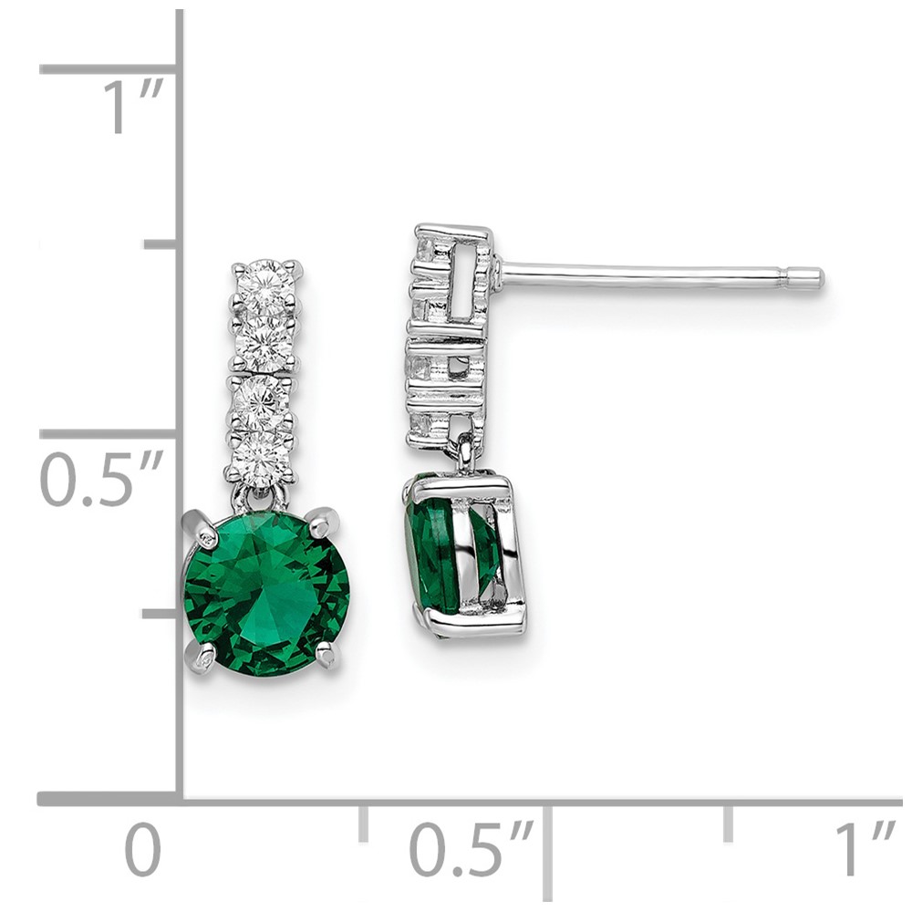 Sterling Silver Polished Rhodium-plated Green/Clear CZ Post Dangle Earrings (QE15760)
