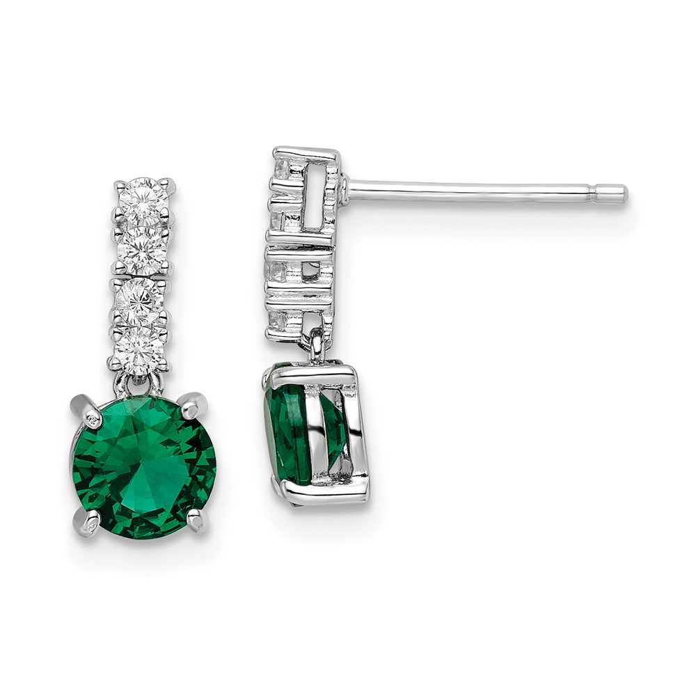 Sterling Silver Polished Rhodium-plated Green/Clear CZ Post Dangle Earrings (QE15760)