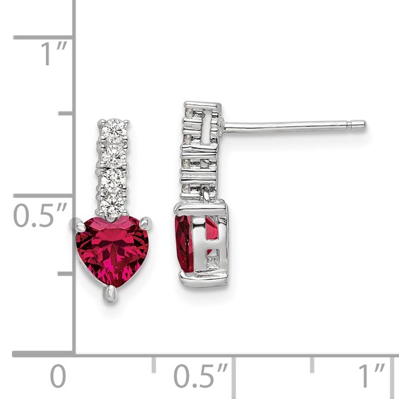 Created Heart Gemstone & CZ Post Dangle Earrings